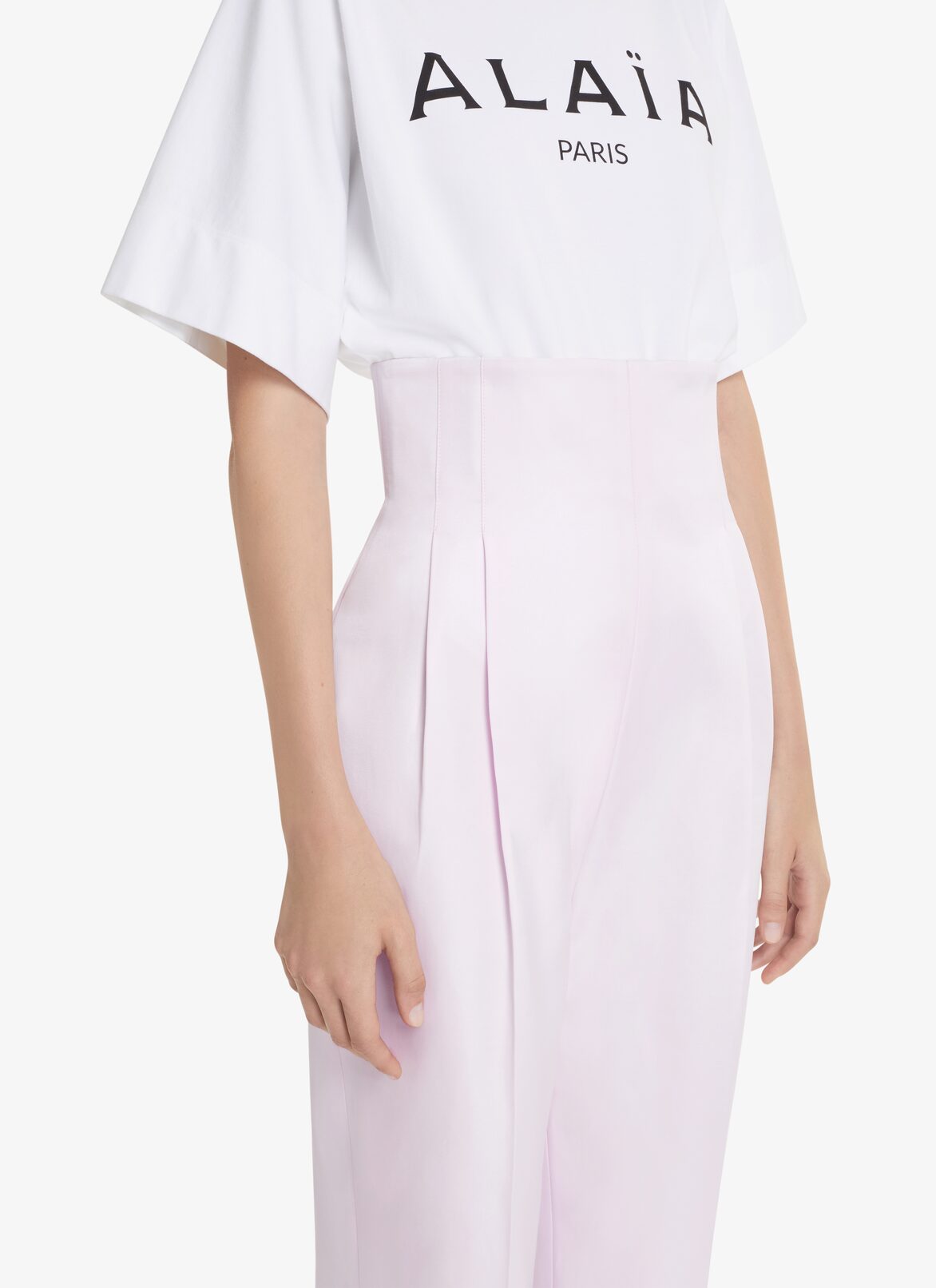 HIGH-WAIST SILK AND COTTON TROUSERS ALAÏA PALE PINK HIGH-WAIST SILK AND COTTON TROUSERS